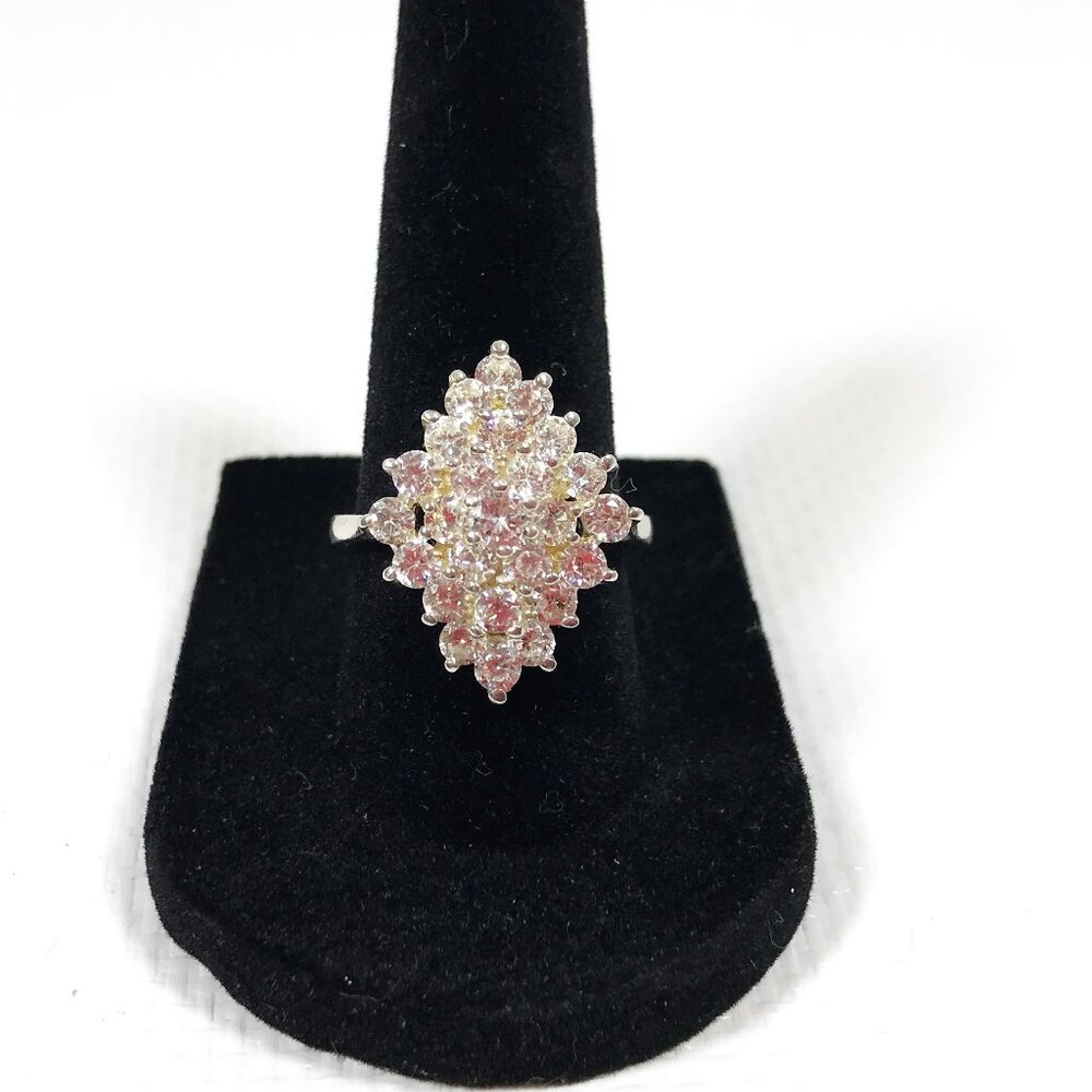 Vintage Cocktail Ring 925 Sterling Silver CZ Simulated Diamonds  8.5